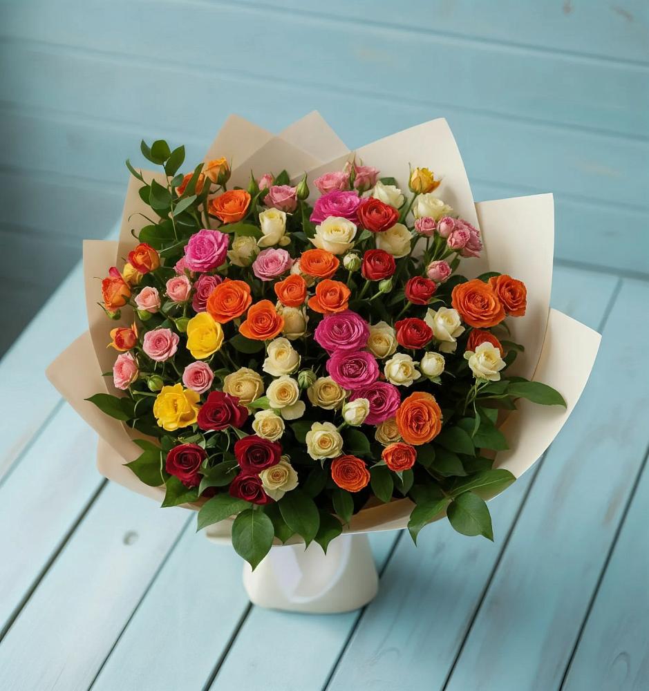 Букет Микс из разноцветных кустовых роз в Заболотье
