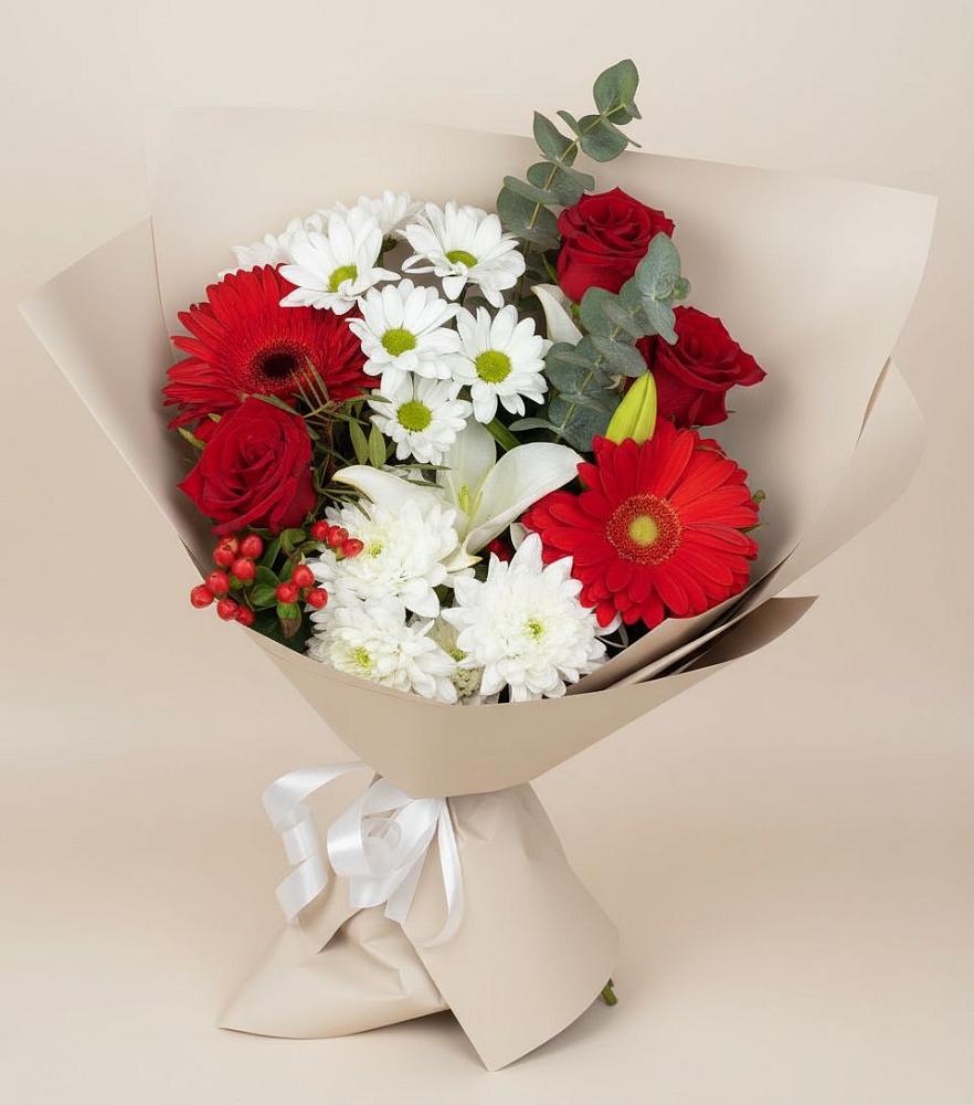 Букет цветов из: Розы, Хризантемы, Герберы и Лилии в Заболотье