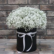 Цветочная композиция из Гипсофила в шляпной коробке в Заболотье