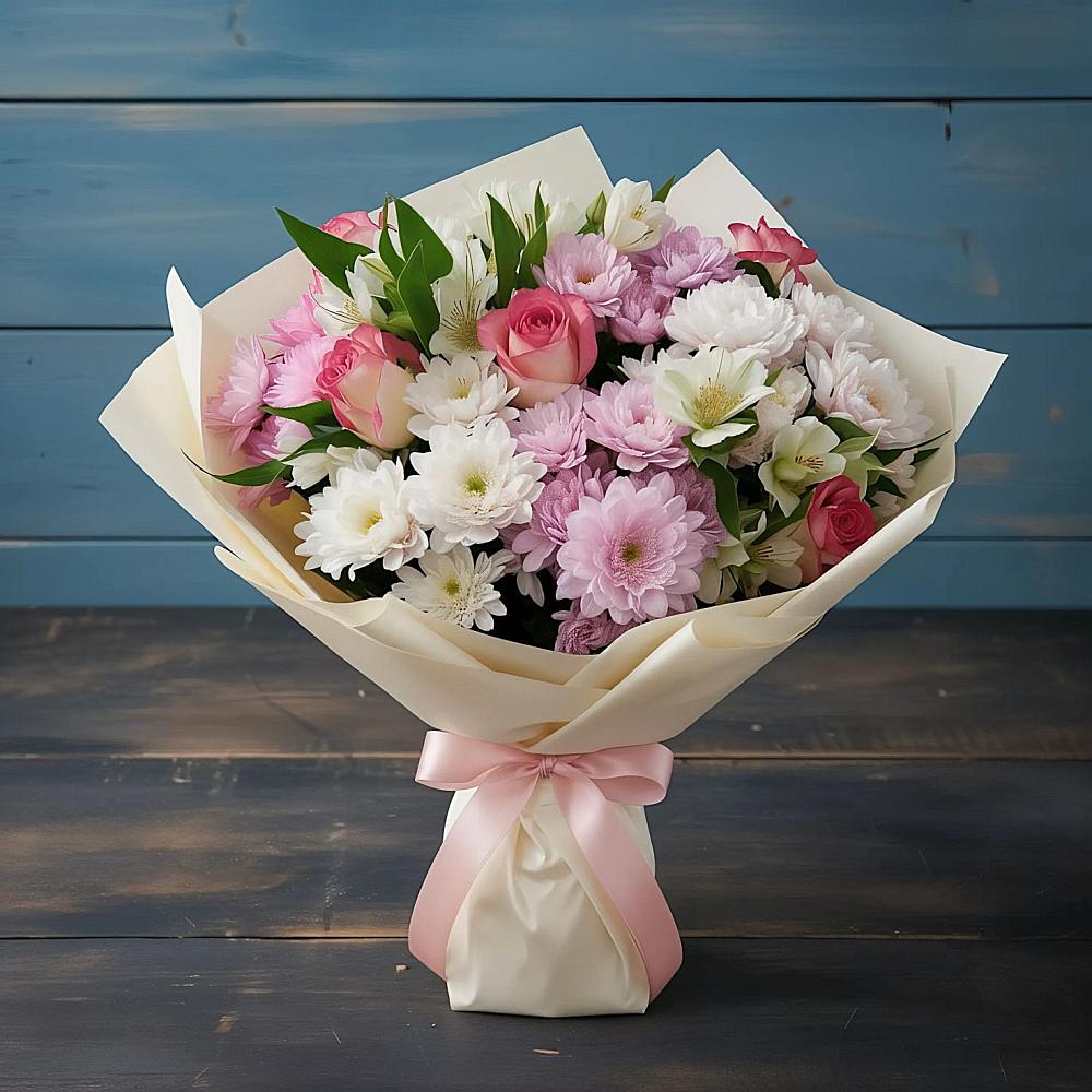 Букет цветов из: Хризантемы, Альстромерии и Розы в Заболотье